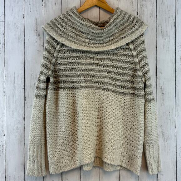 Free People Cream/Tan Wool Blend Cowl Off the Shoulder Knit Sweater Size Medium - Picture 1 of 12